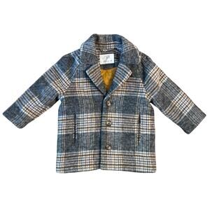 Zara Winter Coat Wool-Blend Plaid Lined Pockets Winter Gray Toddler 18-24 Months